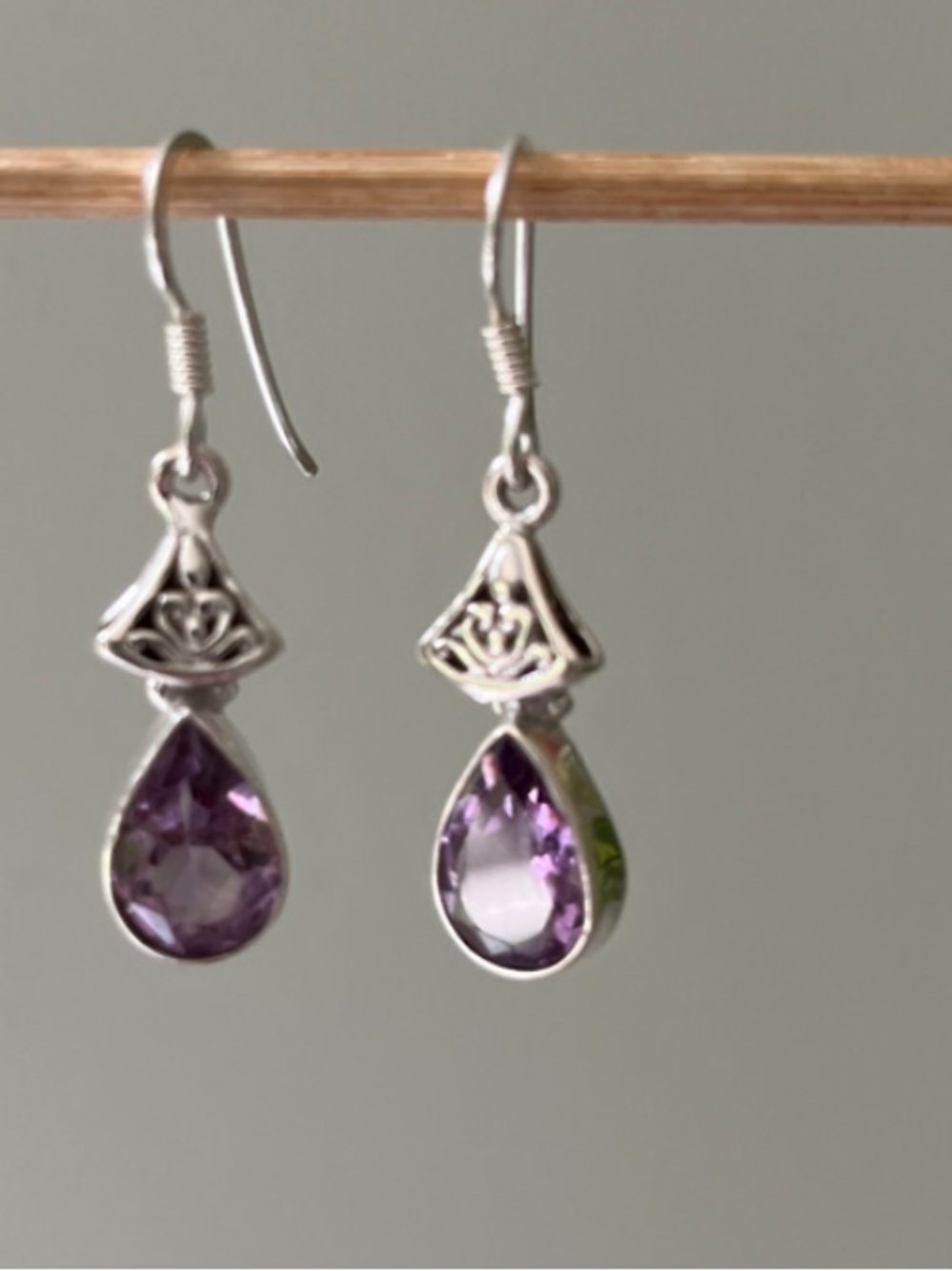Amethyst Sterling SilverTeardrop Dangle Earrings